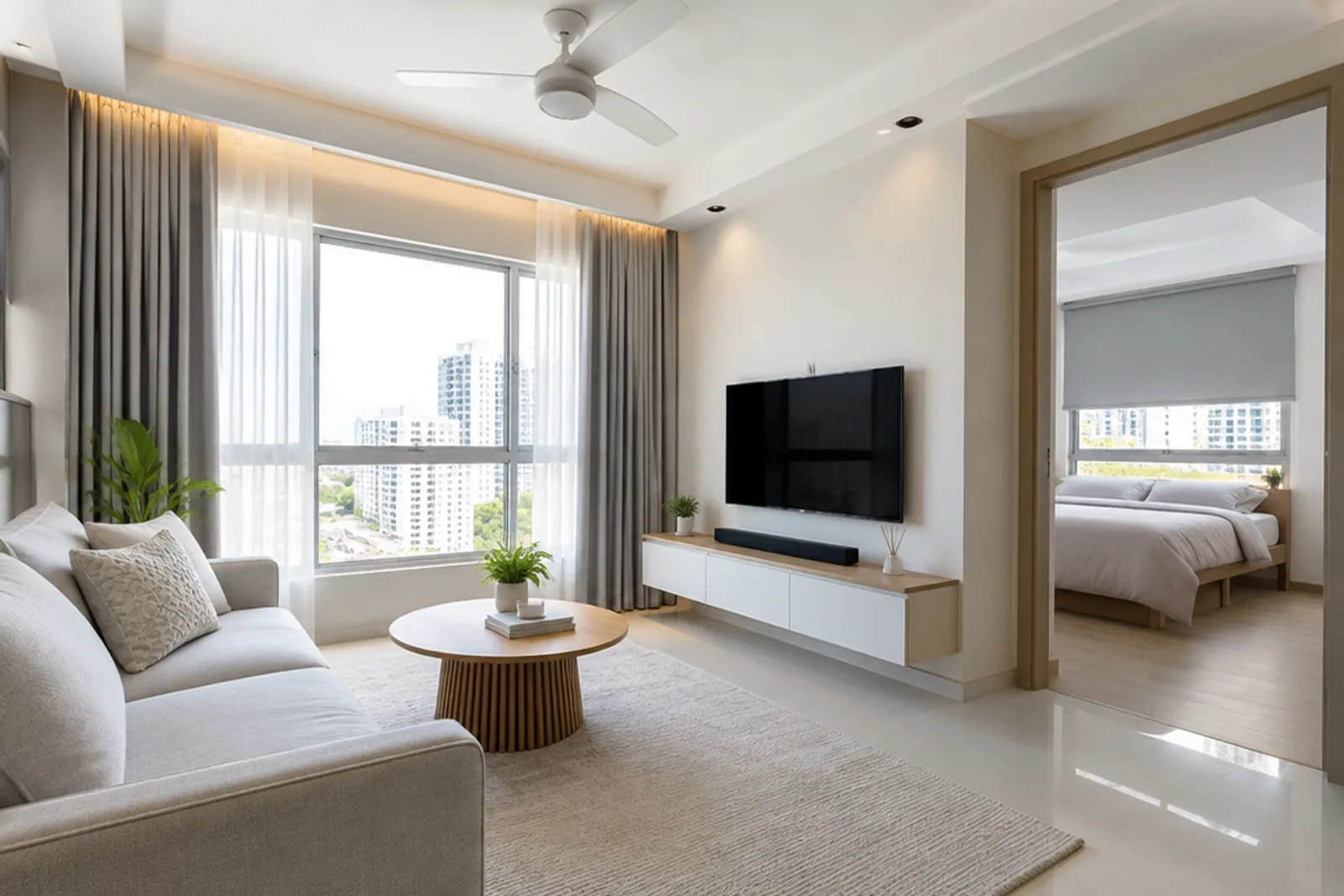 New BTO flat with curtains and blinds