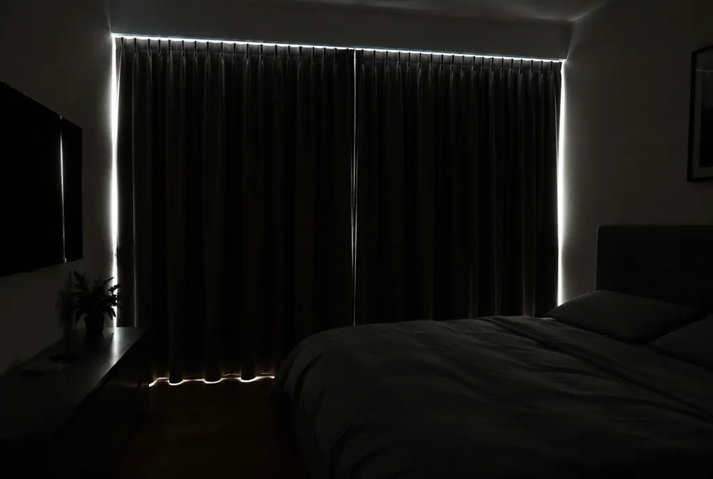 Light leaking at the top and sides of blackout curtains.