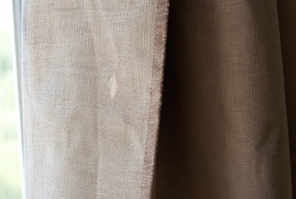 Faded curtain edge next to the original colour.