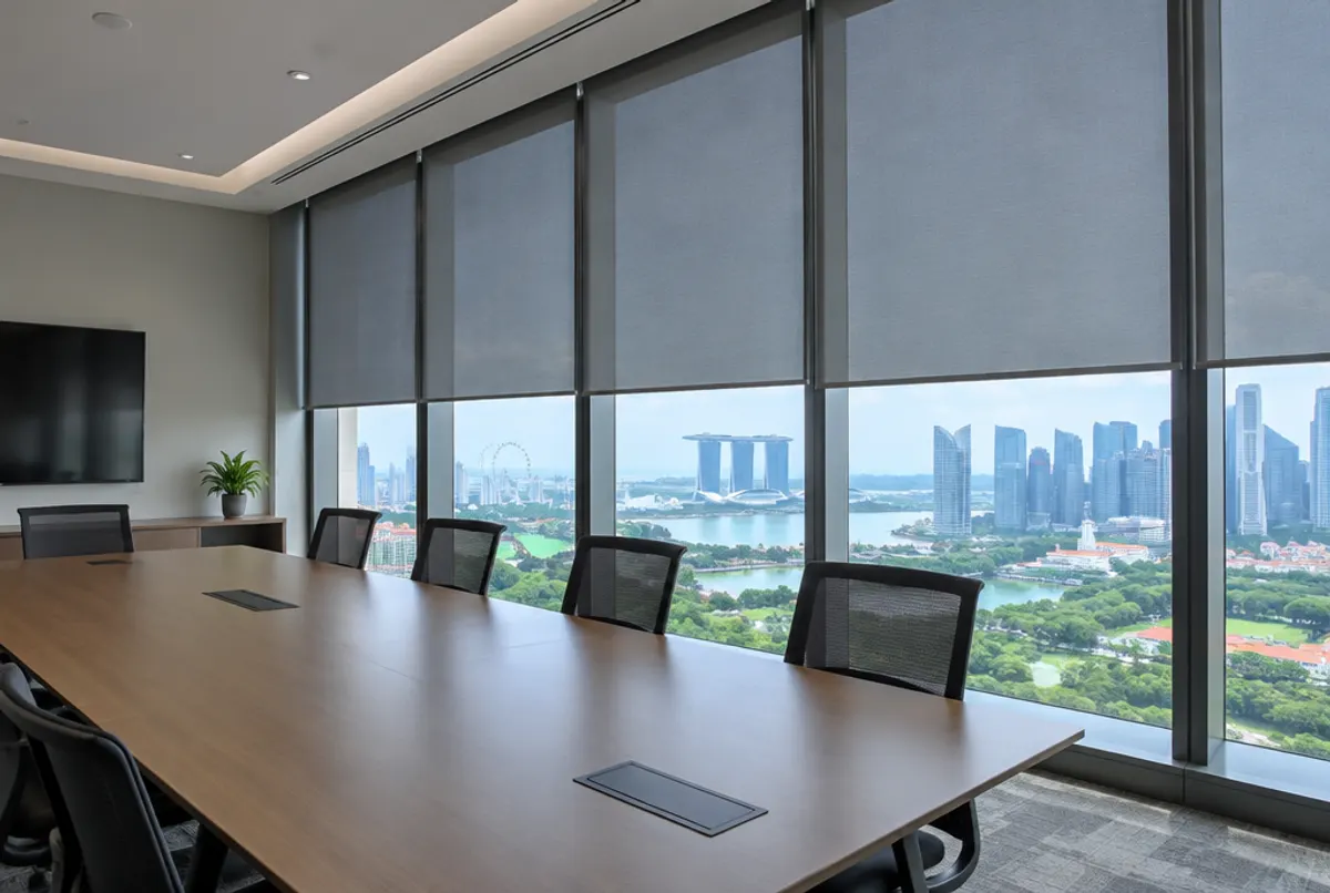 Office windows fitted with blinds